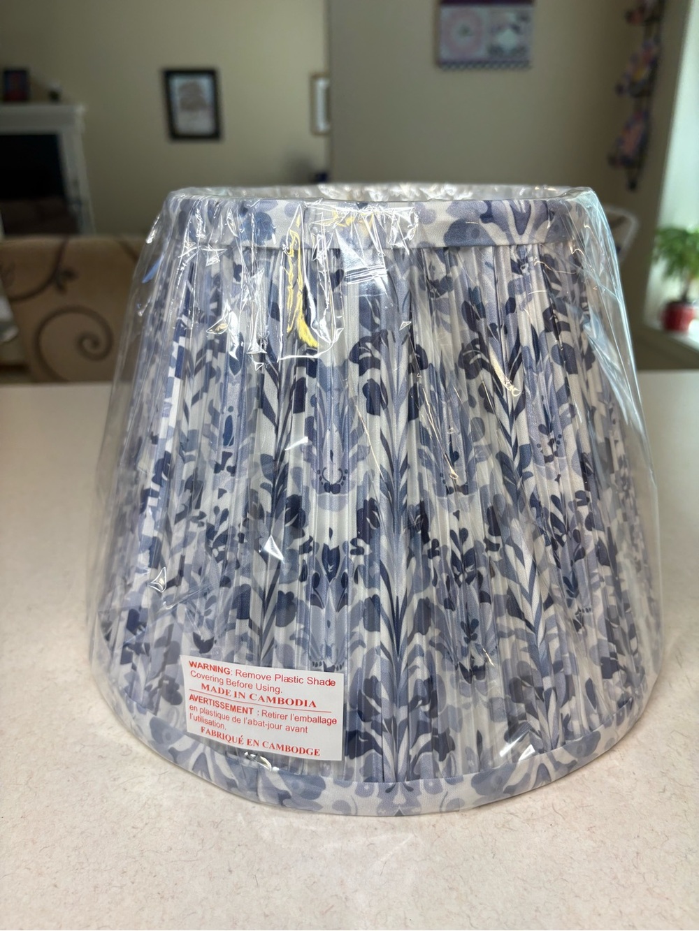 Pleated Lamp Shade Featuring Blue Floral Print - Picture 4 of 7